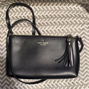 Kate Spade Black Leather Crossbody Bag with Tassel